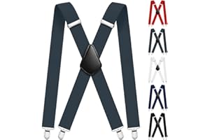 Aomig Szelki dla mężczyzn, bardzo mocne szelki o szerokości 3,5 cm, z bardzo mocnymi 4 metalowymi klipsami, regulowane i elastyczne, rozmiar uniwersalny, szelki dla mężczyzn i kobiet, styl X, szare