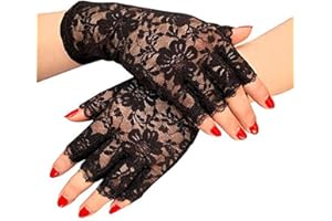 Lifreer Guantes de encaje negro sin dedos para mujer, guantes de Halloween, guantes góticos, accesorios de Halloween, guantes florales Halloween bailes fiestas banquetes discotecas