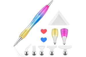 benote Ergonomic Diamond Art Painting Pen, Metal Diamond Drill Dotz Pen Tools 5D Diamond Accessories Painting with Multi Replacement Pen Heads and Wax for DP Cross Stitch - Rainbow