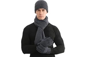 Irzaki Mens Winter Hat Scarf and Golves Set - Touch Screen Gloves - Knitted Hats - Thermal Long Scarf - Fleece Lined for Men and Women Outdoor Sports