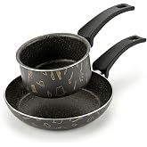 Papilla Master 2'li Ekonomik Set: 12 cm Sosluk &amp; 20 cm Tava - Mutfak Desenli Gold Mastik Yanmaz Yapışmaz Set