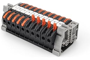 DIYCUT Kit Morsettiera Guida Din, 10 Morsettiere Terminali da 0,08-4 mm², con 10 cm Barra Din, Morsettiera Elettrica a Connessione Rapida per Ingegneria Elettrica e Progetti Fai-Da-Te (Nero)
