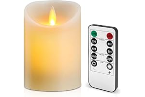 Lerelin LED Candle, Battery Operated with Timer, Pillar Flickering Flameless, Ivory, Acrylic, Remote Control, 7.5 x 10cm