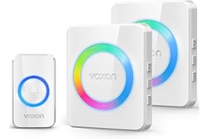 VOXON Timbre de puerta inalámbrico, kit de timbre inalámbrico enchufable, batería de timbre inalámbrico que funciona a 400 m,IP65, 3 modos de trabajo, 38 campanillas y volumen de 5 niveles (blanco)