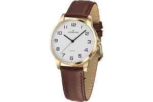 Atrium Damarmbandsur analog kvarts extra klar med läderrem mörkbrun Terra A37-27, Mörkbrun, Klassisk