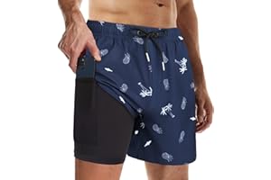Suwangi Bañadores Hombre con Forro Compresión Pantalones Cortos de Natación Secado Rápido Shorts de Baño Bañadores de Surf