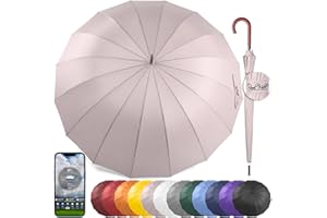 Royal Walk Parapluie Automatique pour Homme et Femme Résistant aux Vent, Solide Anti Tempete XXL Grand Taille Parapluie Canne De Golf Pour 2 Personnes Poignée en Bois 16 Baleines 120cm