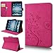 Produktbild SMART LEGEND iPad Mini Hülle, iPad Mini 2 Hülle, iPad Mini 3 Lederhülle Schmetterling Weinstock Premium Schutzhülle Wallet Case Rose Rot Muster Design Etui Brieftasche Ledertasche Neu Zubehör im Bookstyle Cover Schale mit Ständer Standfunktion Etui Karten Slot und Magnetverschluss Flip Case