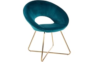 Baroni Home Poltrona Imbottita Circolare Bibi Moon in Velluto con Gambe in Ferro Dorato, Poltroncina da Ufficio o Sedia da pranzo con Seduta Ergonomica 71x59x84 Cm, Petrolio