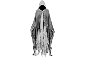 ALINILA Disfraz Halloween Hombre Terror: Fantasma Costume Halloween Capa con Capucha - Disfraz Grim Reaper Bruja Fantasma para Adulto Hombre Mujer