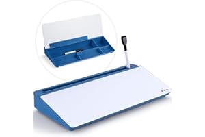 Varhomax Tableau blanc de bureau en verre avec rangement, organiseur de bureau effaçable à sec, tableau blanc pour liste de choses à faire pour la maison, le bureau et les fournitures scolaires (bleu)