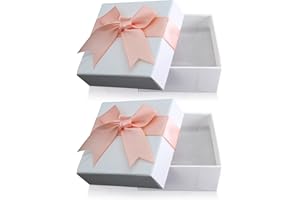 LVZHEN 2Pcs Small Gift Boxes, 7.5x7.5x3.5cm Kraft Jewellery Gift Box with Bow-Knot Ring Earrings Necklace Gift Box with Lid Small Paper Boxes for Gifts Presents (Pink)