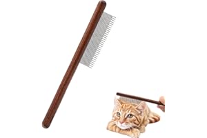 Andiker Peine largo y corto para gatos, peine de dientes de acero con mango de madera, peines para mascotas para perros, elimina nudos y pelo muerto