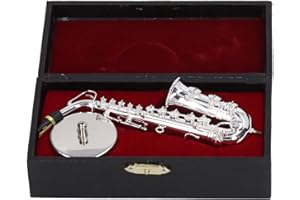 Jenngaoo Mini Saxophon Ornament, Miniatur Alt Sax Modell mit Ständer und Fall, Musik Instrument Modell für Puppenhaus Ornament Home Dekoration