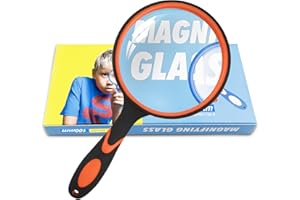 Fousenuk Lente Ingrandimento Professionale 100mm, Lente D'Ingrandimento con Manico in Gomma Antiscivolo, Lenti di Ingrandimento per Anziani, Bambini, Artigianato, Lettura di Libri, Insetti, Scienza
