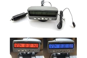 PolarLander Voltímetro del termómetro del Coche Termómetro al Aire Libre Interior Medidor de Voltaje de Temperatura del vehículo Despertador