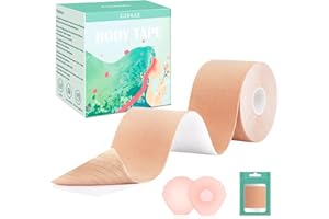 Gisaae Boob Tape, Boobtapes with 2 Pairs Silicone Nipple Covers, Bob Tape for Large Breast Skin-Friendly Tit Tape, Invisible Booby Tape with, Adhesive Breast Lift Tape for A-G Cup Beige