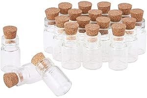 PH PANDAHALL Pandahall Lot De 20 Fioles Flacons Mini Bouteilles en Verre Bouchon Liege 1.5ml pr Conteneur Recipient de Perles Creation Stockage Bijoux 18x10mm