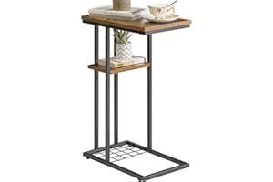 YMYNY Mesa Auxiliar Forma C, Mesa De Sofá, Industrial Diseño, Mesa De Centro Mesita para Ordenador Portátil, Apto para Salón O Dormitorio O Oficina, Rústico Marrón HST004H