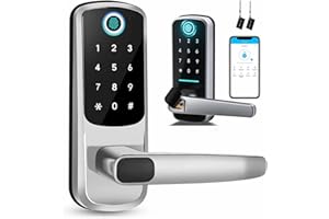 CNZON Serrure intelligente, serrure de porte d'entrée sans clé, Bluetooth avec empreintes digitales et écran tactile électronique avec poignée réversible | Partage à distance | Carte IC | Verrouillage