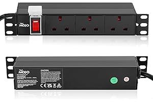 Tecmojo Rack Mount PDU 13A Switched Power distribution Unit, Aluminum Alloy With UK Plug, 2M Cable (3 way 10 inch)