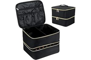 CARSEATTY Nail Polish Organiser, 30 Bottles Essential Oil Holder Traveling Carrying Case Large Capacity Double Layer Design Nail Polish Lipstick Portable & Beauty Tools Storage Box (Black)