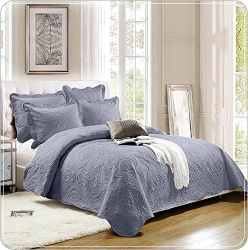 Supreme 3 Piece Embroidered Quilted Dark Grey, King (230 x 250 CM) Bedspread | Bedding Set for Bedroom | Quilted Comforter Set for Christmas and Valentine Day Including Pair of Matching Pillow Shams