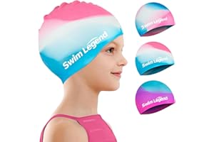 FUNOWN Badekappe Kinder Lange Haare, Schwimmkappe für Mädchen Jungen im Alter von 5 bis 14 Jahren, 3D Dehnbare & Bequeme Badehaube, Silikon wasserdichte Schwimmhaube