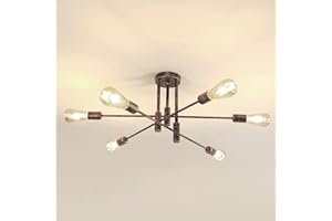 DELIPOP Plafonnier Industriel Bronze, 6 Lumières Sputnik Lustre avec Bras Réglables à 180°, E27 Lampe de Plafond en Metal pour Salon Chambre Cuisine Salle À Manger Bar Café
