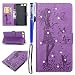 Produktbild EUWLY Glitzer Blume Schutzhülle für [Sony Xperia XZ Premium], Brieftasche Hülle Leder Tasche Flip Handyhülle für Sony Xperia XZ Premium, Sony Xperia XZ Premium Mädchen Schmetterling Blumen Niedlich Katze Muster Luxus Kristall Glitzer Diamant Strass Lederhülle Ledertasche Handytasche Folio Klapphülle Flip Case mit Kartenfächer Standfunktion für Sony Xperia XZ Premium + Blau Eingabestift Stylus Touch Pen-Mädchen Katze,lila