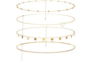 Forhandy Set di 4 catene per la pancia regolabile in oro, per donne e ragazze, collana in vita Belly Waist Chain Bikini, nappa