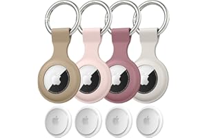 MUGUST [4-Pack] AirTag Holder - Silicone Case for AirTag Keyring for Keys, Bags, Luggage, Pet Collars - Anti-Lost and Scratch-Resistant Design for Apple Air Tags 2021(Milk Tea/Smoke Purple/Pink/Starlight)