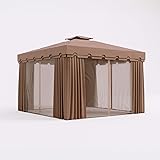 Rebecca Mobili Gazebo 3x3 con Pareti Laterali, Gazebo da Giardino, Poliestere Alluminio, Marrone Chiaro, con Zanzariera e Tel