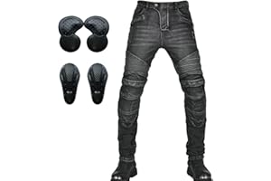 SHUOJIA Mens Motorbike Jeans Made Kevlar Motorcycle Protective Trouser motorcycle pants,with 2 Pair Protect hip & Knee Removable Pads Multiple pockets Jean (Black,M)