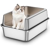 Caja de arena para gatos semicerrada totalmente met&aacute;lica (acero inoxidable, 23.6 pulgadas de largo x 15.7 pulgadas de ancho x