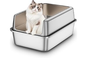 Kattlåda i Rostfritt Stål XXL, Avtagbar Hög Kant, Halvöppen Design för Alla Katter, Non-Stick, Luktfri, Lätt att Rengöra