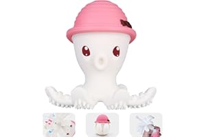 Mombella Pulpo mordedor bebe 6-18 meses, mordedores bebes 6-12 meses, juguetes bebes 9 meses, divertido juguete masticable para niños, fácil de sostener, regalo para recién nacido, rosa