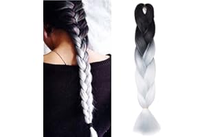 SEGO 24"(60cm) Pelo Sintético para Hacer Trenzas Africanas Extensiones de Cabello Se Ve Natural Crochet Braiding Hair Extensions (100g,Negro/Blanco)