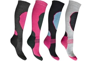 BONJOUR 4 Pairs Girls Ski Socks Long Hose Thermal Performance Socks (7/10yrs & 10/13yrs)
