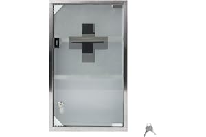 ‎VA-CERULEAN VA-Cerulean Medizinschrank Apothekerschrank, Abschließbarer Hängeschrank mit Magnetischer Glas Tür, 30x12x50cm (Silber, 3 Fächer)