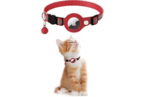 KOLACEN Reflektierendes AirTag Katzenhalsband, Airtag mit Airtag Hülle und Glocke, Einstellbares Airtag Katzenhalsband mit abbrechbarer Sicherheitsschnalle für Welpen Katzen Kätzchen (Rot)