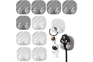 CSENASON 10 Pcs Thumb Power Plug Hook,No-Punch Power Cord Hooks Wall Storage Holder,Plastic Shaver Holder,Decorative Hanging Hooks,Multifunctional Adhesive Wall Hook for Kitchen Bathroom Office Keys