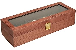 NUZEKY Uhrenbox für Herren mit Platz 6 Fächern, 100% Echtholz Uhrenkasten mit Glasdeckel, Aufbewahrungsbox als Geschenk, mit Uhrenkissen, Weihnachten