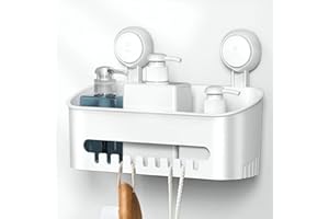 Ulinek Étagère Salle De Bain Sans Perçage, Étagère Douche à Suspendre Ventouse Réutilisable Amovible, Rangement Douche Plastique Cuisine pour Bouteille à Condiments Shampooing Cosmétiques, Blanc