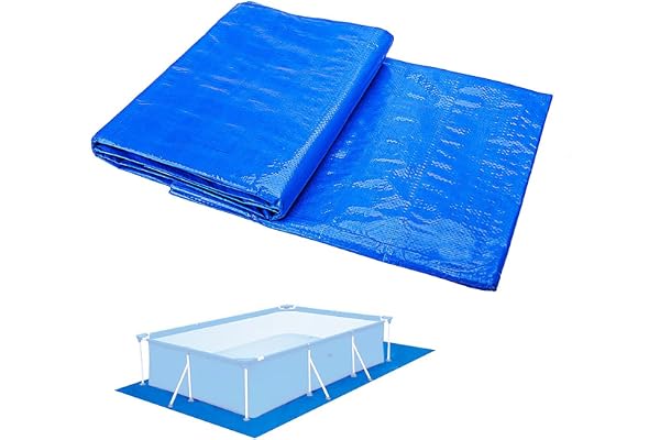 Ruolin Tapis de Sol pour Piscine Rectangulaire, Tapis de Sol et de Protection Bleu pour Piscine Pliable Imperméable Adapté pour Piscine Hors Terre et Bains à Remous 445 x 254cm