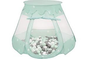 Selonis Play Tent 105X90cm/100 Balls Castle House Pop Up Ballpit Plastic Balls For Kids, Mint:White/Grey/Mint