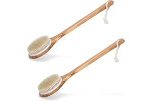 SUOKOUN soukoun 2 Stück Rückenbürste, 41.4 CM Naturborsten Sanft Körperbürste mit Langem Holzstiel, Duschbürste für Körper Rücken Peeling und Massage