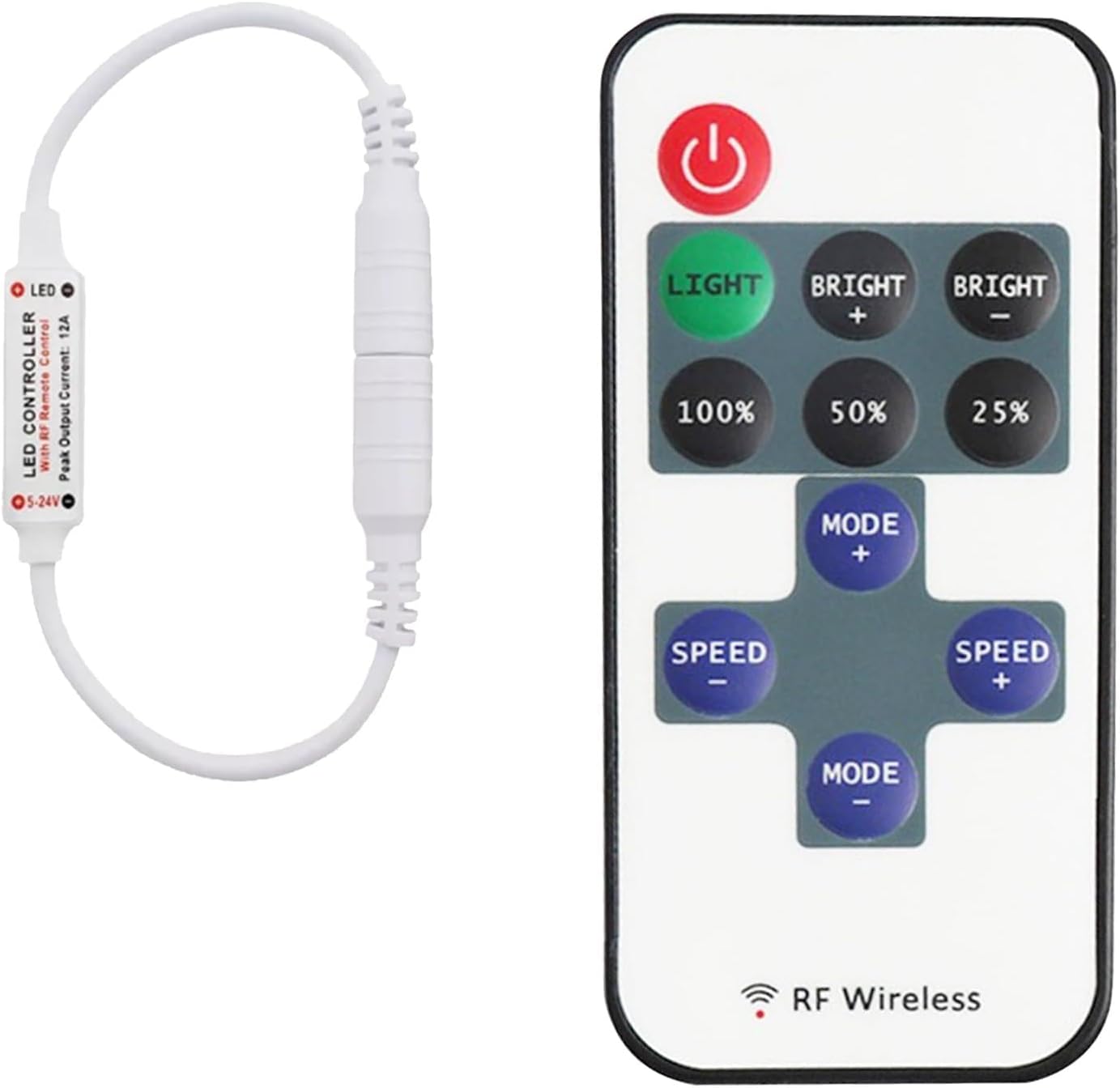 Ebksqs Controlador RF11 con Cable DC 5V-24V 5A - Regulador Intensidad Tira Monocromática - Mando a Distancia para Cinta SMD 3528 2835 (Blanco)