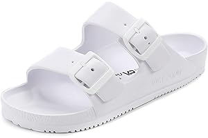 VICT POPU Pantoletten Damen mit Fussbett Sandalen Flach Rutschfest Sommer Badelatschen Lässig EVA Slides Erwachsene Schlappen