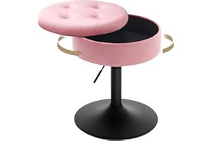 WOLTU Taburetes de Tocador, Taburetes Giratorios Bar, Tapa Extraible, Altura Ajustable, para Salon y Dormitorio, Rosa